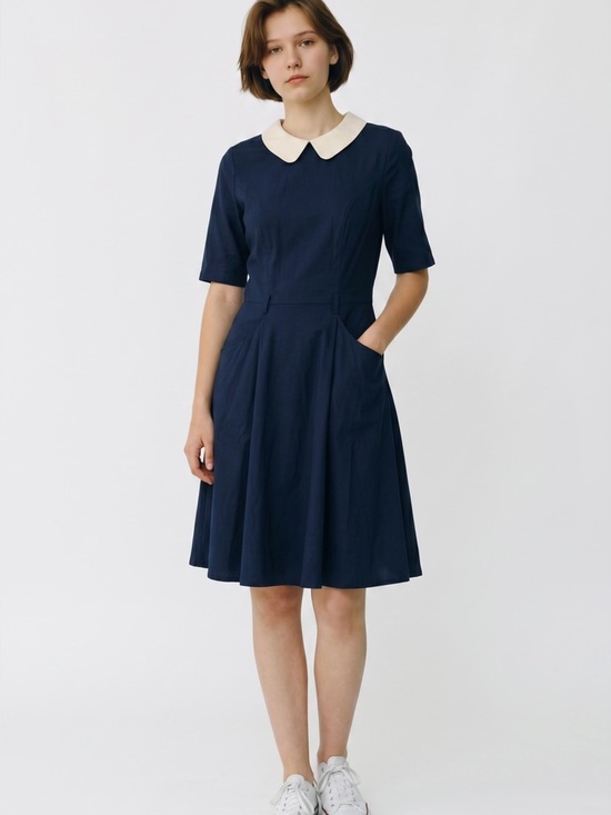 Collectif Dresses & Skirts - Collectif Winona Swing Dress Navy White Peter Pan Collar NWT Size L UK 14